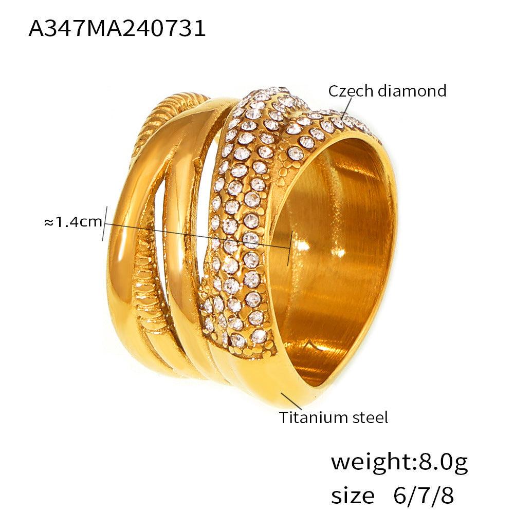 Rings for Women | Cross-Woven Gold & Silver Ring with Diamonds (Dimensions 2)