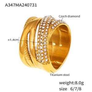 Rings for Women | Cross-Woven Gold & Silver Ring with Diamonds (Dimensions 2)