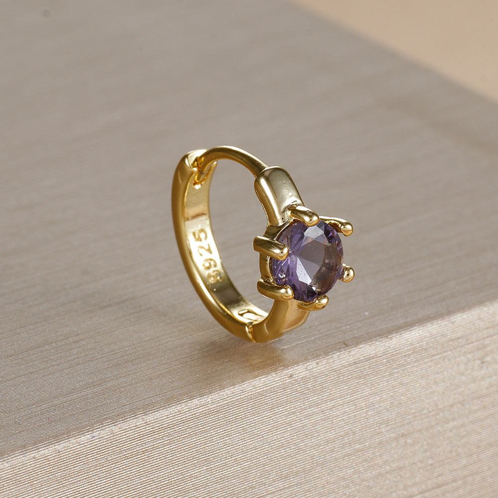 Earrings for Women | Ring-Shaped Gold Earrings | with Colored Diamonds (E1704 Gold Large Purple)