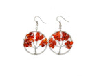 Earrings for Women | Natural Stone Tree-Shaped with Colored Crystals (Red Color)