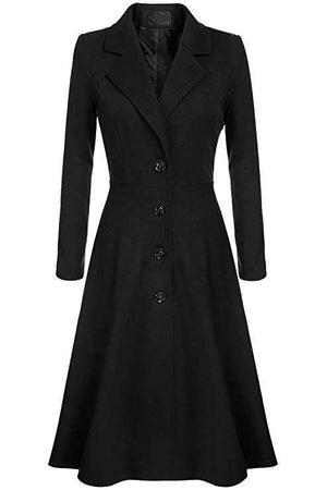 Ladies Overcoat: Single-Breasted, Over-Knee & Cotton Fabric Made - Color(Black)