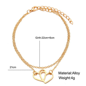 Anklet for Women | Double Layer Heart Peach | Gold & Silver Available (Gold & Silver Anklet length & Weight)