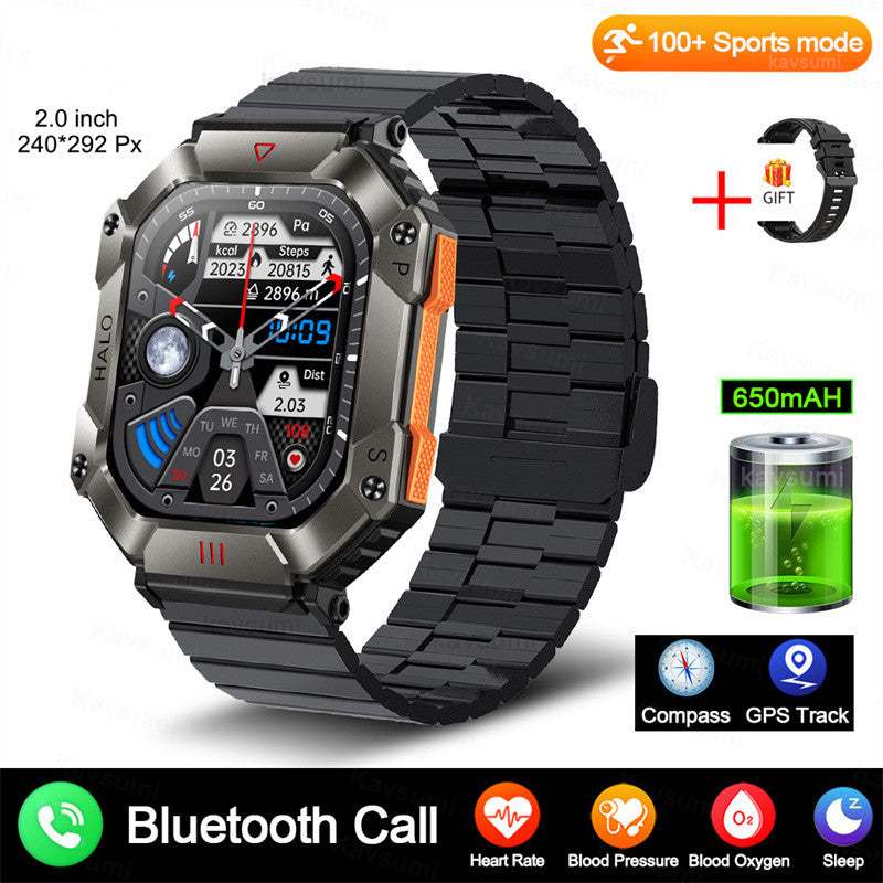 Smartwatch for Fitness & Outdoor: Voice Control, GPS & Fitness Tracking | (Black Steel Band 1)