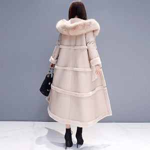 Faux Fur Coat for Women: Fur Collar, Cotton-Padded, Cozy & Stylish - Color(Apricot) Back View