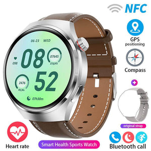 Smartwatch: Heart Rate, Blood Oxygen, Bluetooth Calls & AMOLED Display-(Silver Silicone Brown Belt Color)