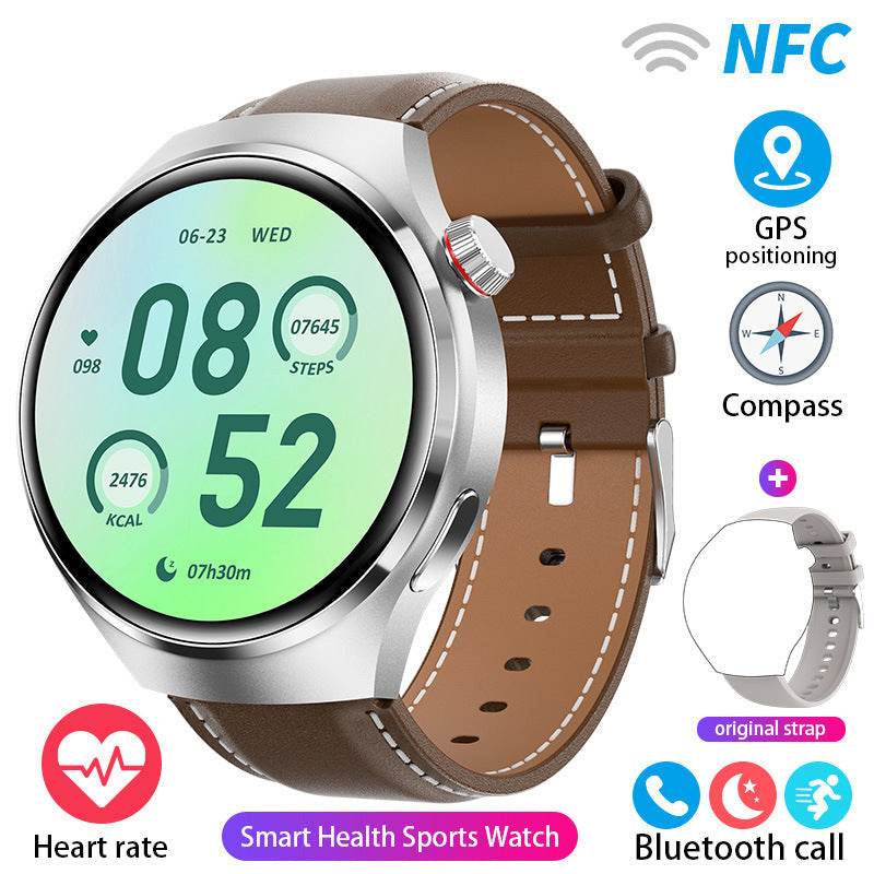 Smartwatch: Heart Rate, Blood Oxygen, Bluetooth Calls & AMOLED Display-(Silver Silicone Brown Belt Color)