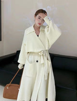 Women's Trench Coat | Belt Knitted Coat | Elegant for Autumn & Winter | Beige Color Front View