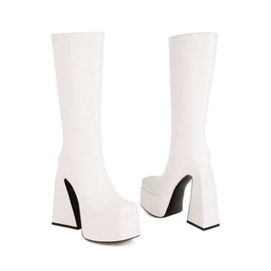 Women Boots - Fashion High Boots for Casual Style - PU Leather Made | White Color Showcase 2