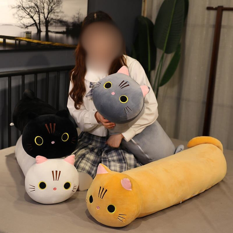 Cat Plush Pillow | A Large Stuffed Cat Doll with Soft & Adorable Touch (Black, White, Yellow & Grey Preview)