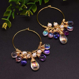 Gold Earrings for Women | Hoop-Shaped with Pearl & Freshwater Crystals - (Fashion)