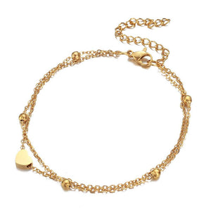 Anklet for Women | Double Layer Heart Peach | Gold & Silver Available (Gold Anklet Style 5)