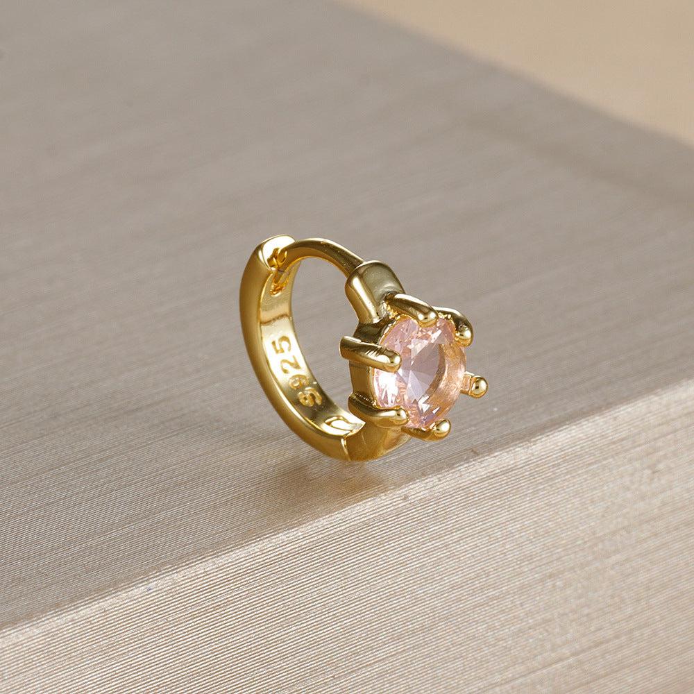 Earrings for Women | Ring-Shaped Gold Earrings | with Colored Diamonds (E1704 Gold Medium Pink)