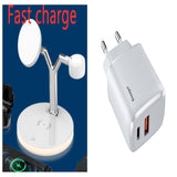 Magsafe Charger: 3-in-1 Apple Devices Wireless Charger Station & Stand - White Station With Adapter