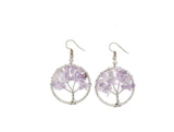 Earrings for Women | Natural Stone Tree-Shaped with Colored Crystals (Purple Color)