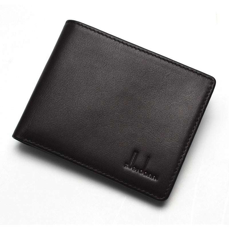 RFID Wallet for Men: Genuine Leather Cowhide + License Holder - Plain Horizontal Brown Color