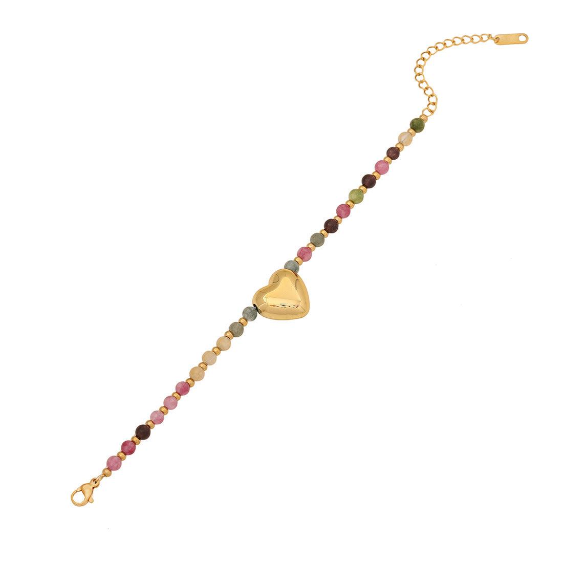 Bracelet For Women | Vintage Natural Stone Beaded & Gold Designed (Golden Heart)