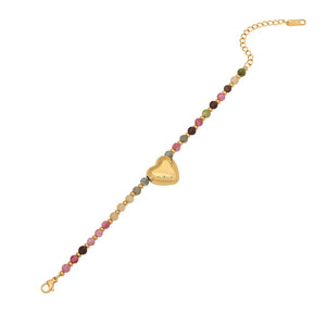 Bracelet For Women | Vintage Natural Stone Beaded & Gold Designed (Golden Heart)