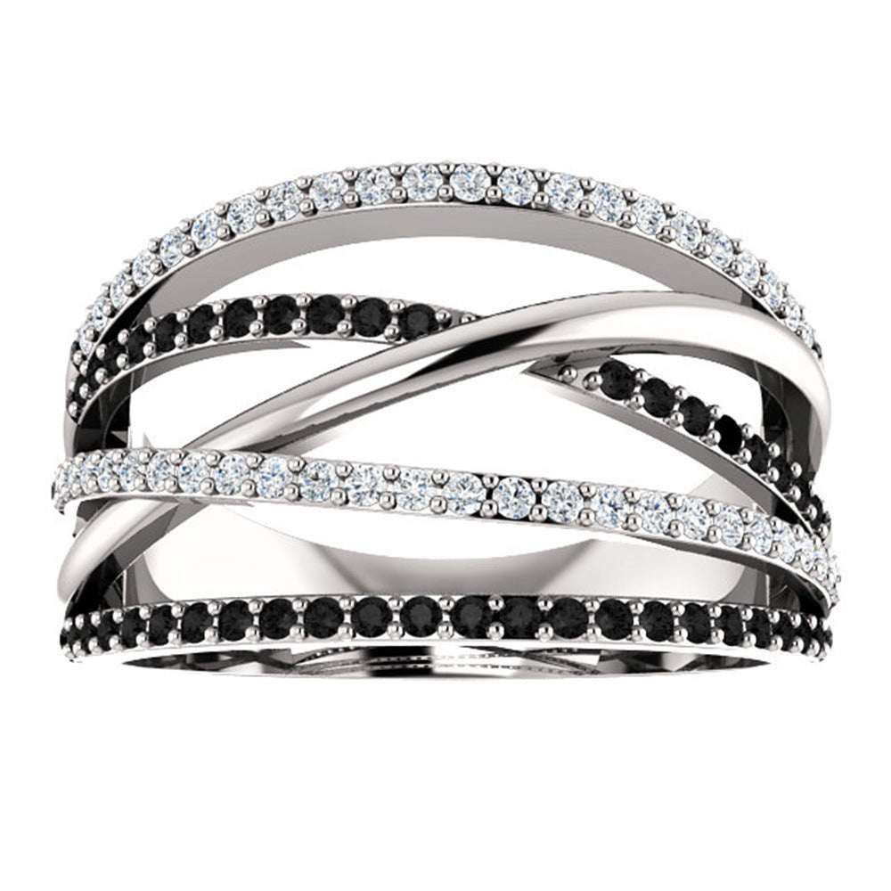 Rings for Women | Silver Twine Knot Lovers Tail | Trendy Style Rings (Main White & Black Diamond)