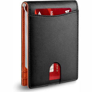 RFID Wallet - Anti-Theft Card Sleeve - Multifunctional & Leather Made - Color(Plain Weave Black Orange)