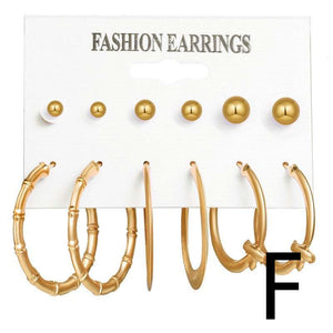 Gold Earrings | 6-Piece Set of Hoop & Chain-Shaped Earrings with Pearl- (Set F) 