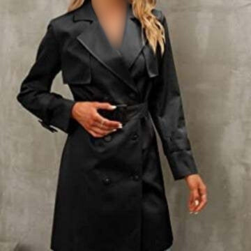 Women Trench Coat: Double-Breasted & Long Sleeve for Winter & Autumn - Black Color