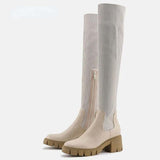 High Thigh Boots for Women - Low Heel - Sizes 36-43 - Apricot Color(Side View)