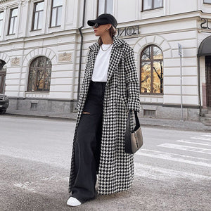 Women's Trench Coat: Houndstooth Designed Long Coat | Preview 6