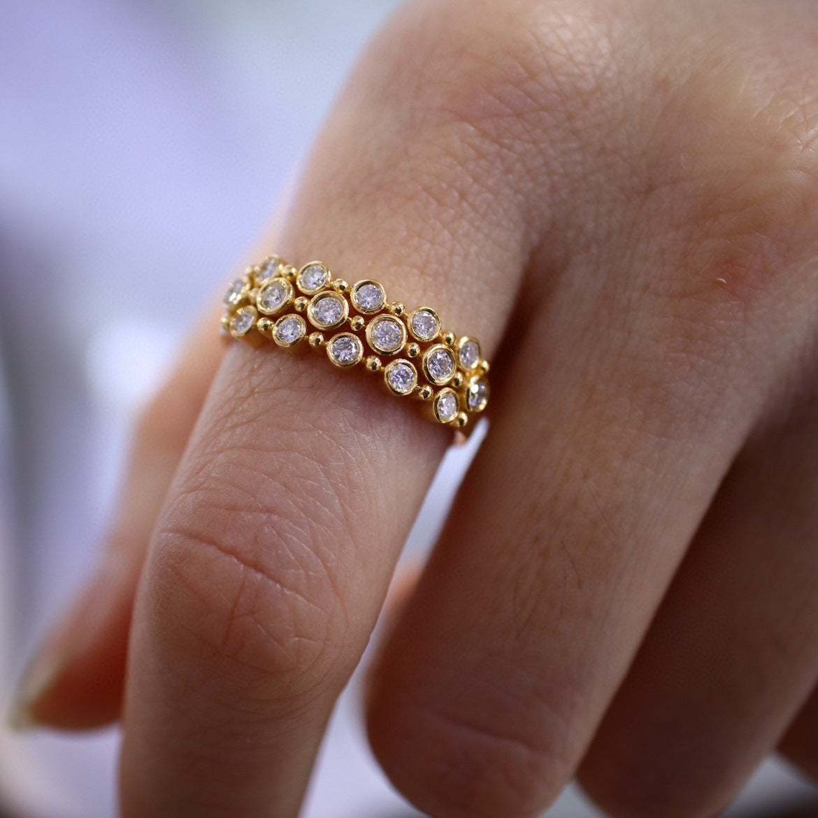 Rings for Women | Gold Plated & Multi-layer Ring with Bubble Diamonds (Main Image)