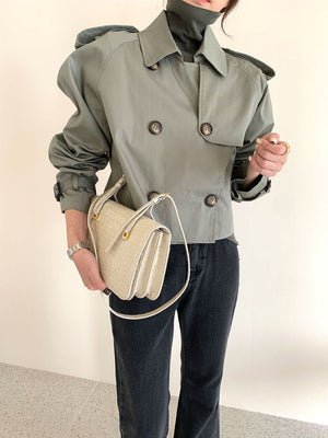 Women's Trench Coat | All-Matching Short Trench Coat | Bean Green Color