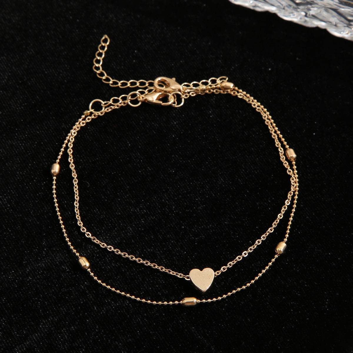 Anklet for Women | Double Layer Heart Peach | Gold & Silver Available (Gold Anklet Style 1)