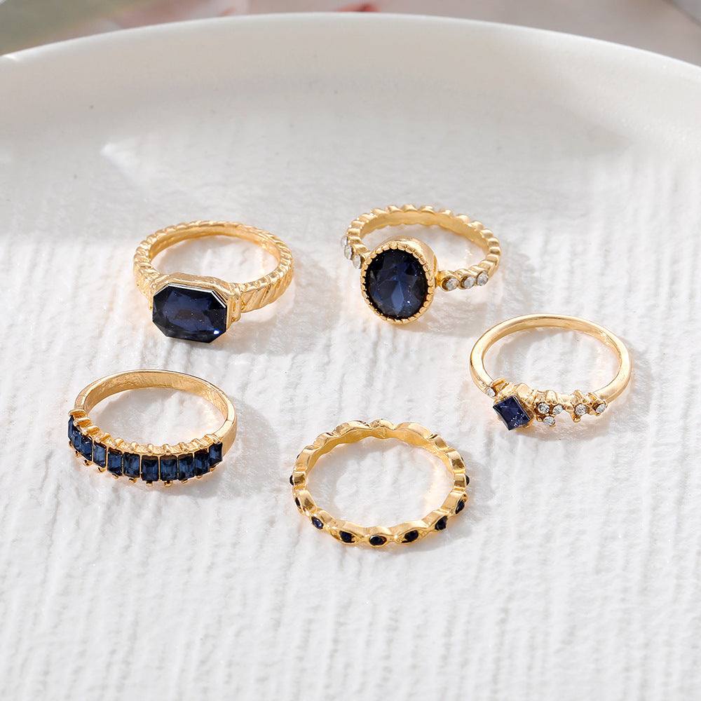 Rings for Women | Set Of 5 All-Match Stud Gold Rings + Colored Diamonds (5 Set Preview)