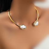 Necklace for Women: Gold Metal & Pearl Baroque-Shaped, Elegant Jewelry (Gold Necklace)