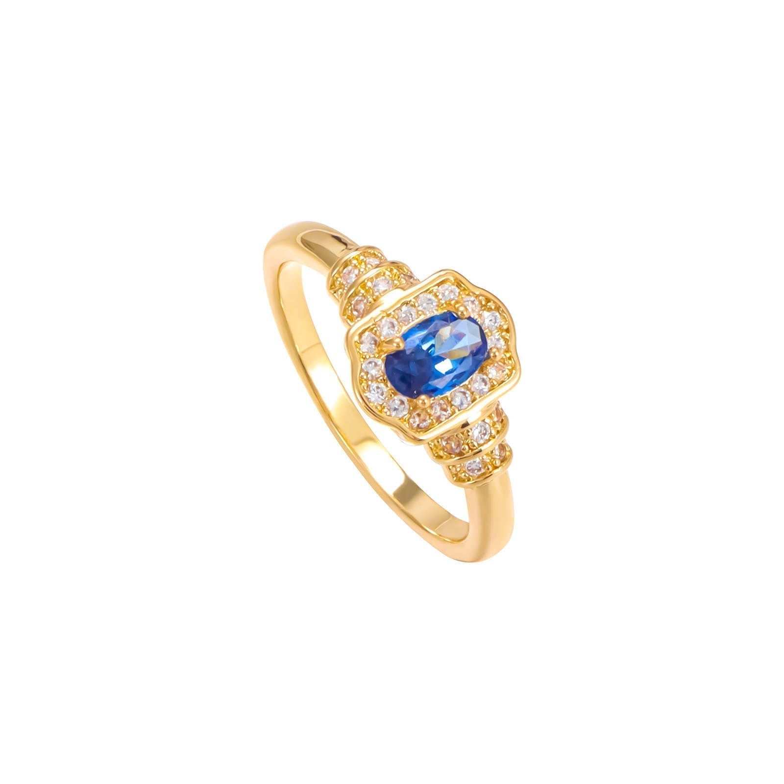 Rings for Women | Gold Egg-Shaped Ring | with a Sapphire Blue Diamond (Preview 1)