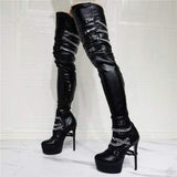 High Thigh Boots for Women - Over-the-Knee - High Heel with Chains - Both Sides View 2