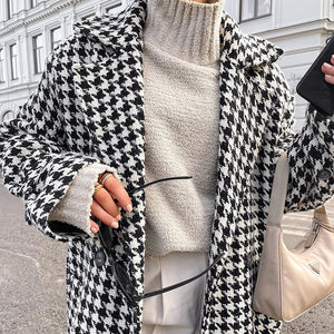 Women's Trench Coat: Houndstooth Designed Long Coat | Preview 5