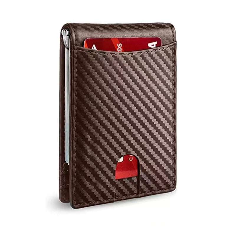 RFID Wallet - Anti-Theft Card Sleeve - Multifunctional & Leather Made - Color(Carbon Fiber Brown)