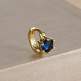 Earrings for Women | Ring-Shaped Gold Earrings | with Colored Diamonds (Gold medium Dark blue)