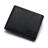 RFID Wallet for Men: Genuine Leather Cowhide + License Holder - Plain Horizontal Black Color