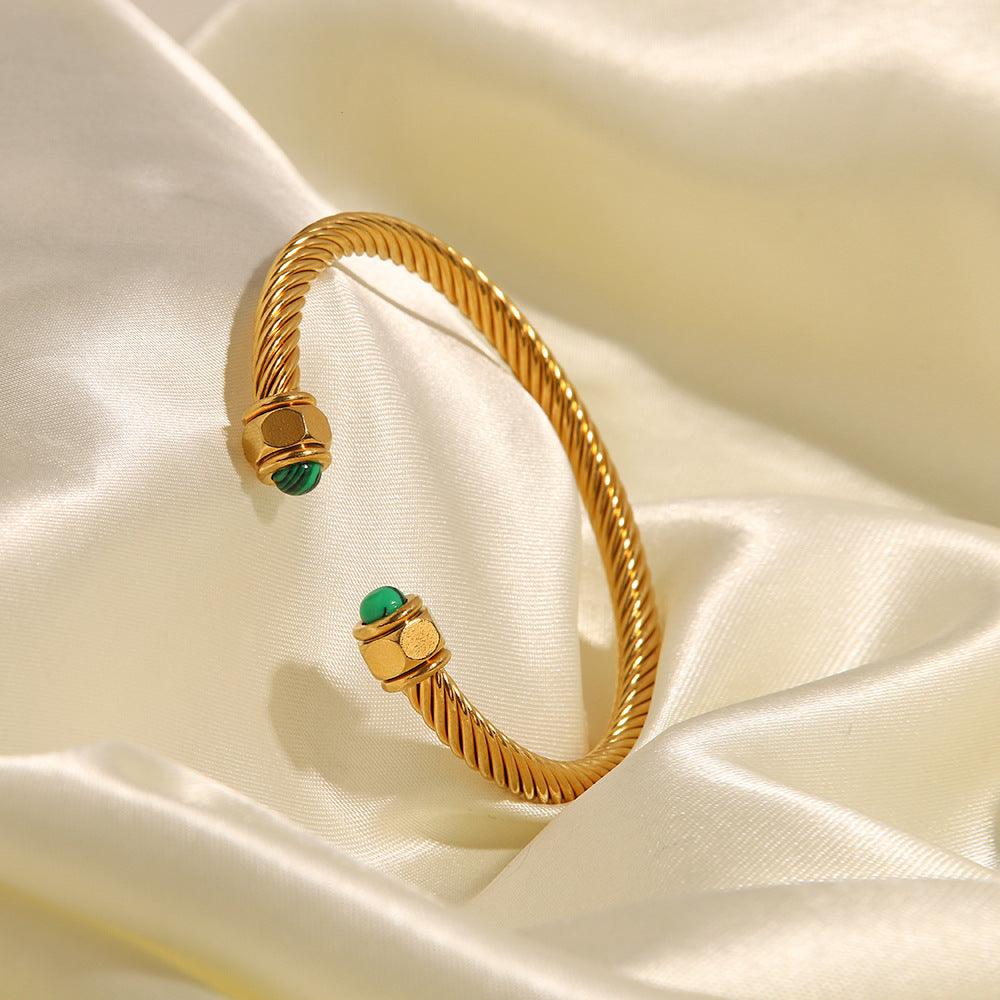 Bracelet for Women | Thea Gold | Elegant Fashion Women's Jewelry (Green Stone Preview)