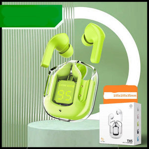 Headset: Mini Wireless Bluetooth - 20 Hours Usage, Power Display & Noise Reduction-Color(Small square box green)