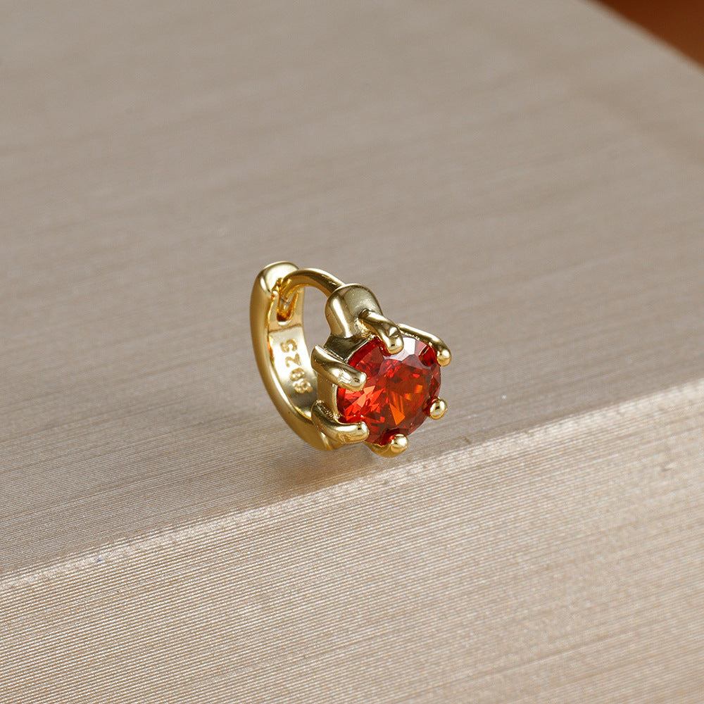 Earrings for Women | Ring-Shaped Gold Earrings | with Colored Diamonds (Gold trumpet red)