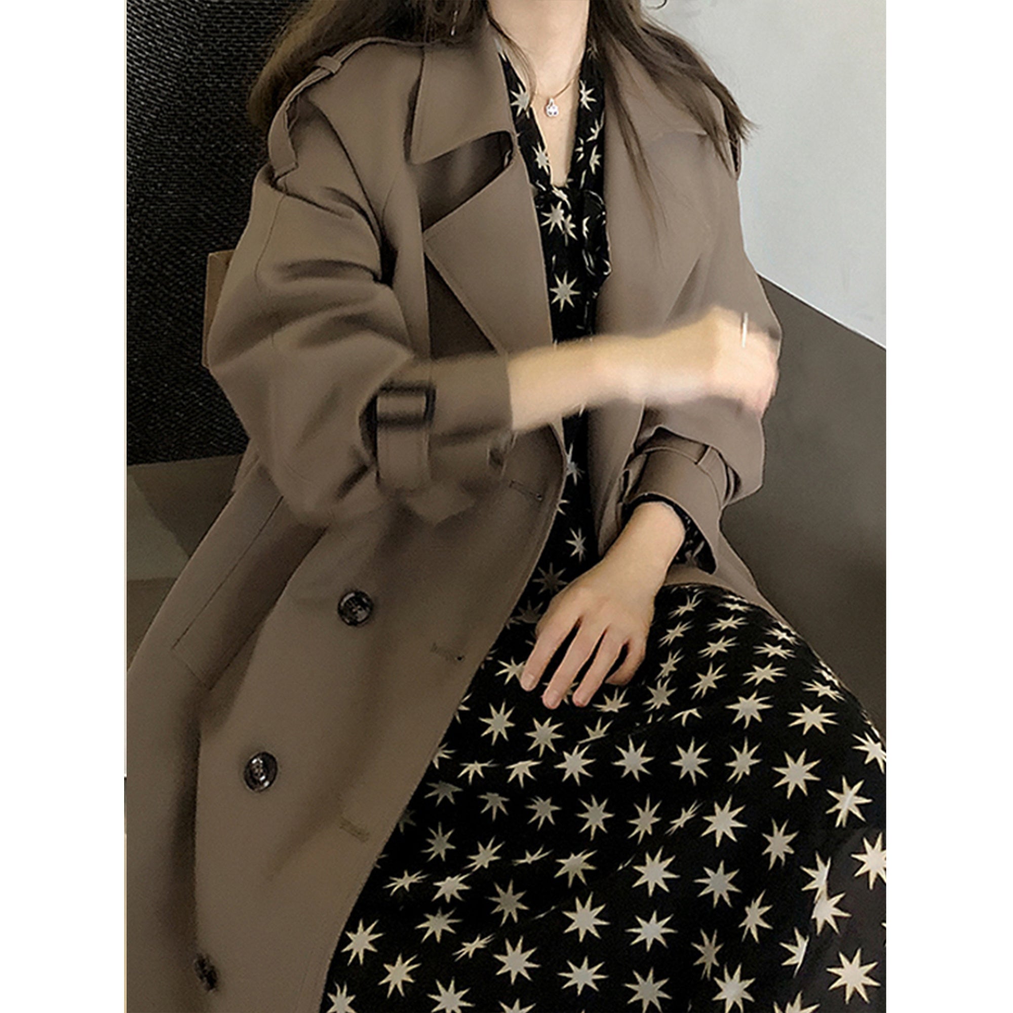 Women's Trench Coat | Double Breasted & Oversize | for Spring & Autumn | Coffee Color 