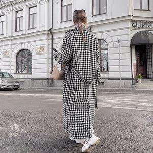 Women's Trench Coat: Houndstooth Designed Long Coat | Preview 4