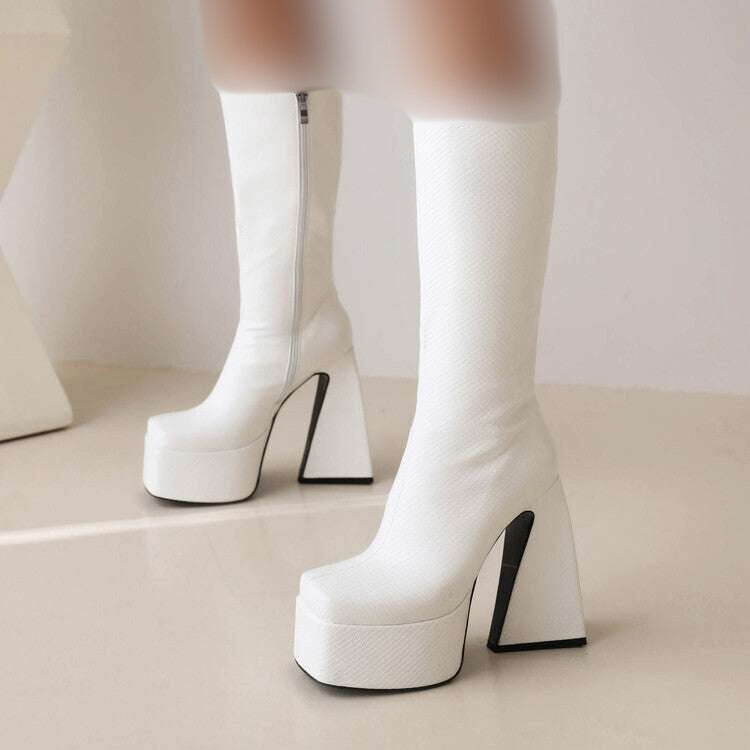 Women Boots - Fashion High Boots for Casual Style - PU Leather Made | White Color Showcase 1