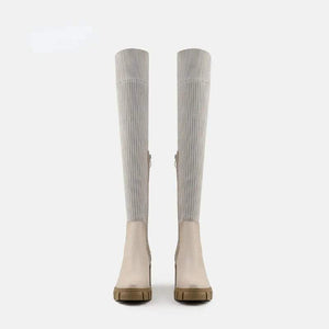 High Thigh Boots for Women - Low Heel - Sizes 36-43 - Apricot Color(Front View)