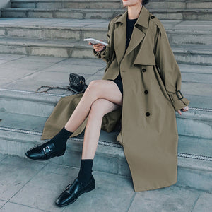 Women's Trench Coat | Double Breasted & Oversize | for Spring & Autumn | Gray Green Color 2