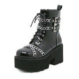 Ankle Boots for Women with Chunky Heel - Muffin Platform Martin Boots-Close-up Side Showcase