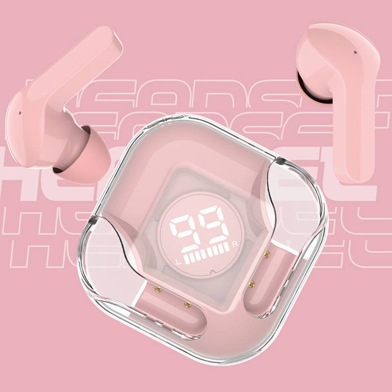 Headset: Transparent Design + TWS Technology + 8-Hour Battery Life - Pink Color