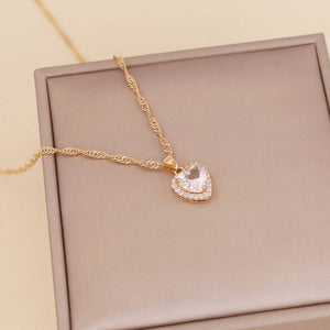 Necklace Gold Chain for Women + Zircon Heart Pendant (White Color)