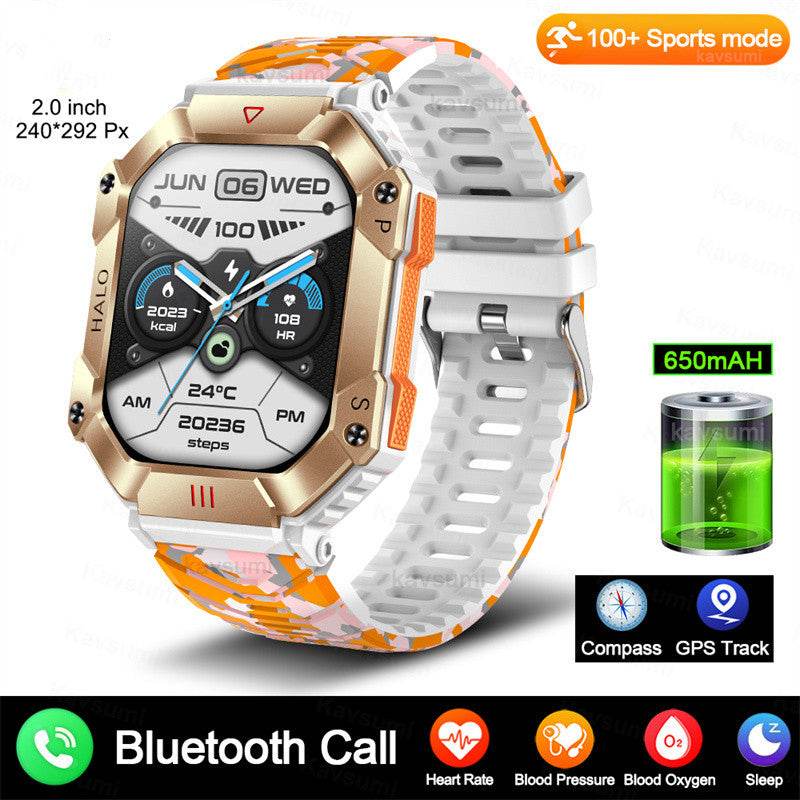 Smartwatch for Fitness & Outdoor: Voice Control, GPS & Fitness Tracking | (Orange Camouflage Color)